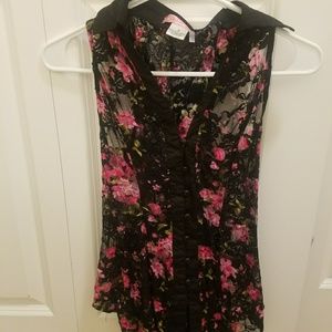 Lacy button up tank with corset detailing